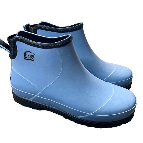 Rare Sorel Flood Plain Chukka Rubber Rain Boots Size 5 Blue and Black Waterproof - Picture 1 of 8